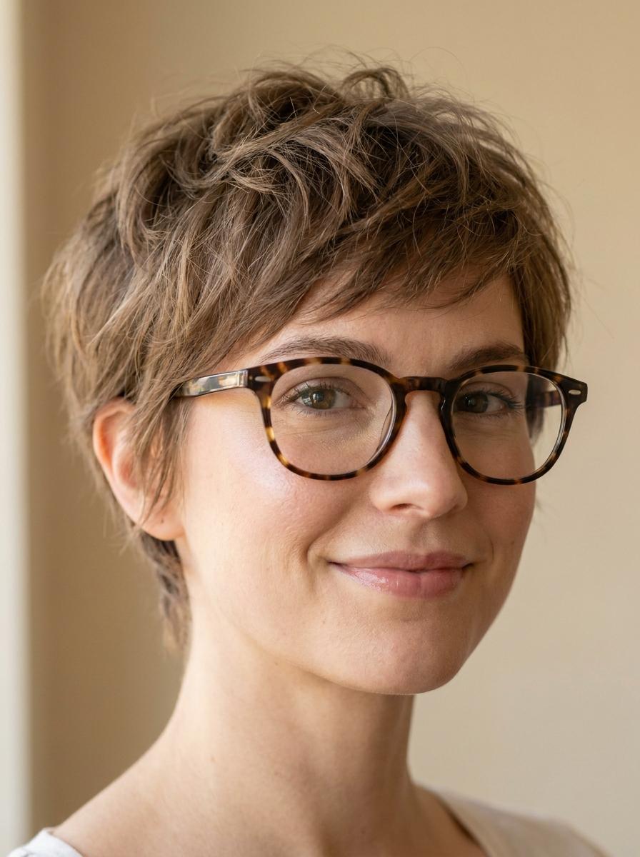 Kurzhaarfrisur mit Brille - moderne Kurzhaarfrisur für Damen